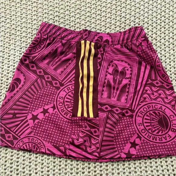 FARM Rio x Adidas Pink Tropical Print Mini Skirt with Gold Stripes - Picture 6 of 12